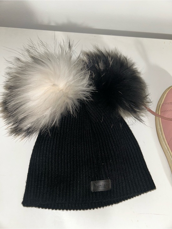 Other - Kids Black Knit Beanie with Fur Pom Poms